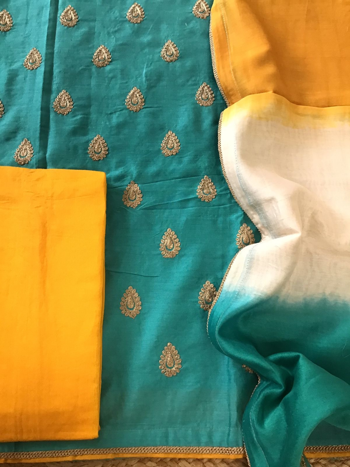 Pure Chanderi Embroidered Suit - Blue