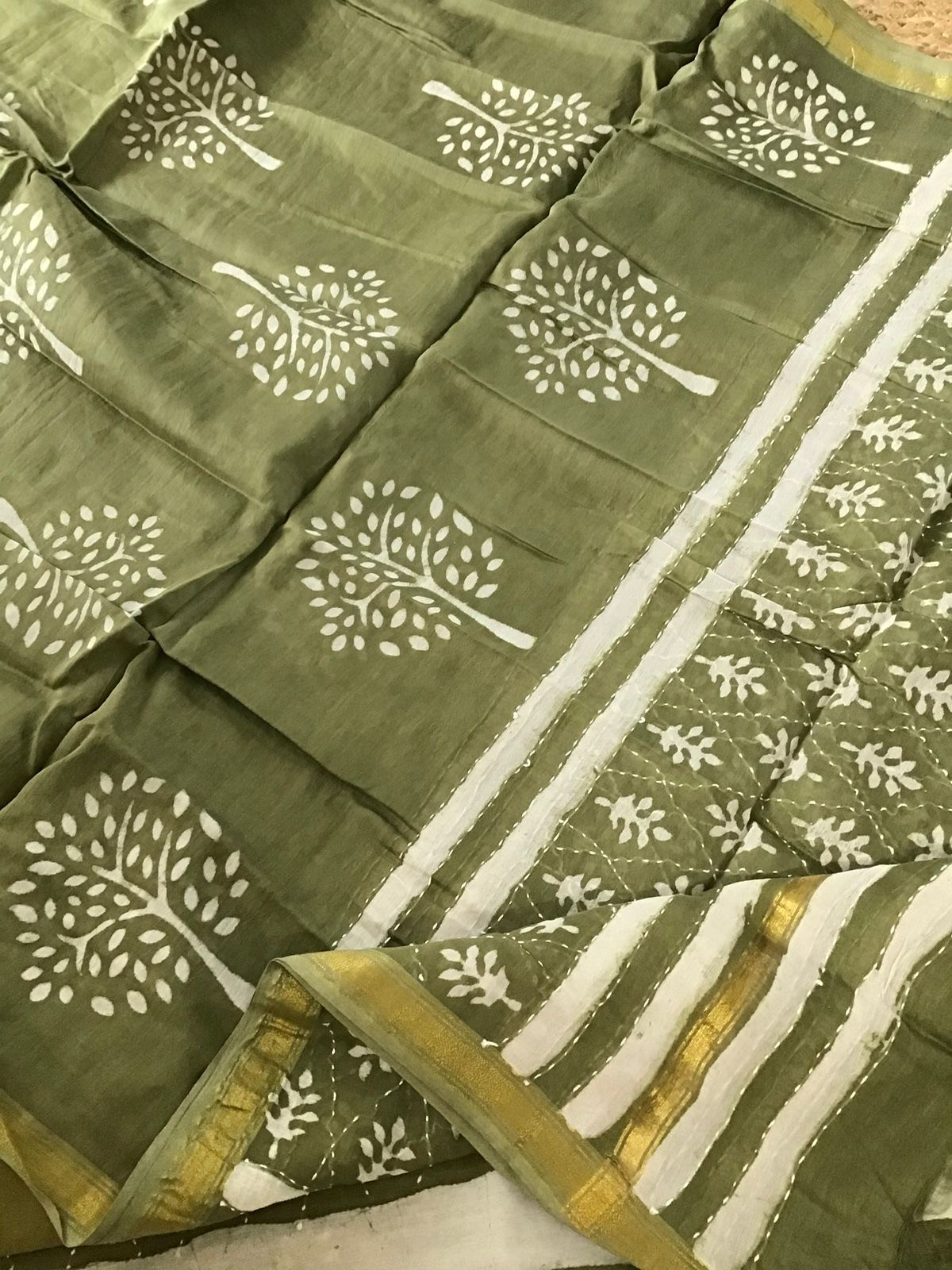 Pure Chanderi Printed Embroidered Suit - Green