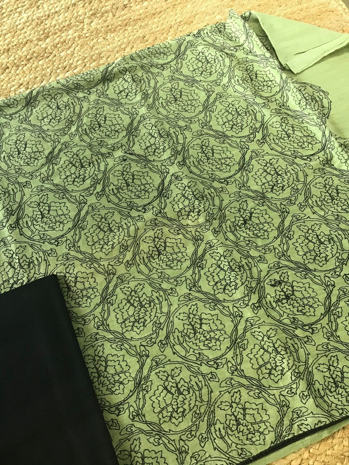 Pure Linen Chanderi Silk Embroidered Suit - Green