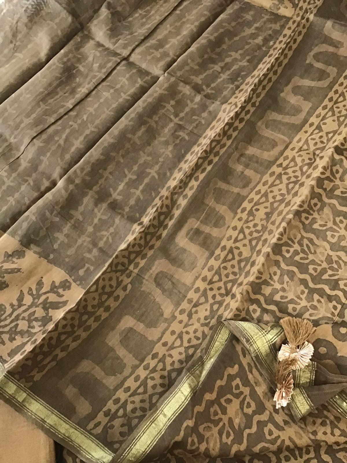 Pure Chanderi Printed Embroidered Suit - Brown