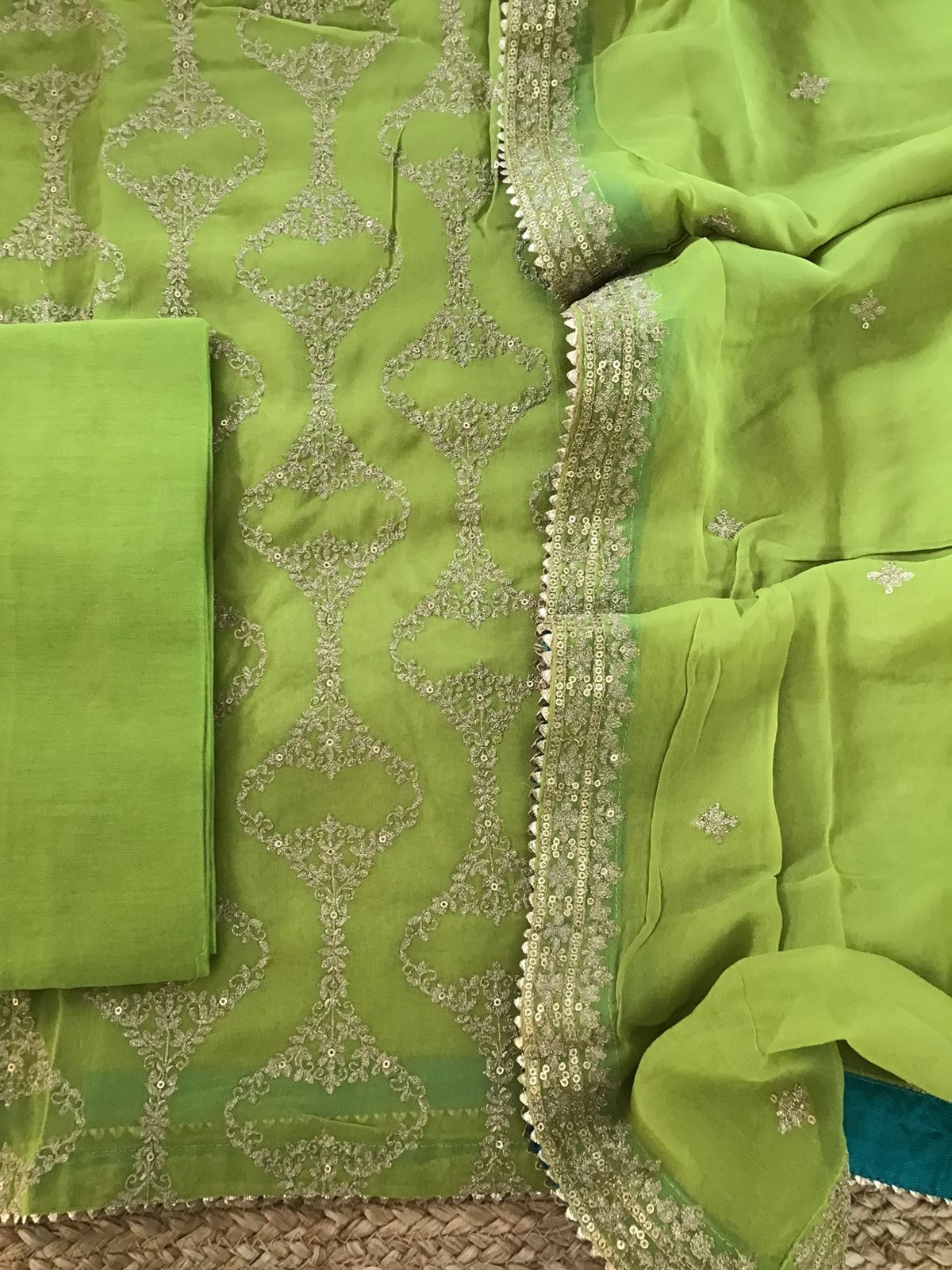 Pure Georgette Embroidered Suit - Green