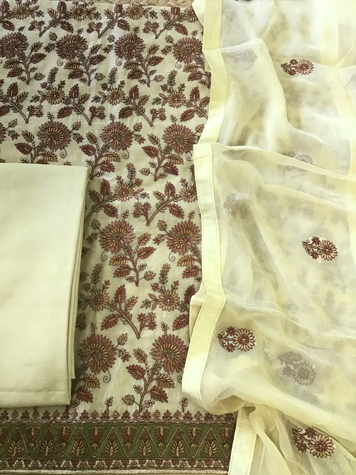 Pure Chanderi Embroidered Suit - Yellow