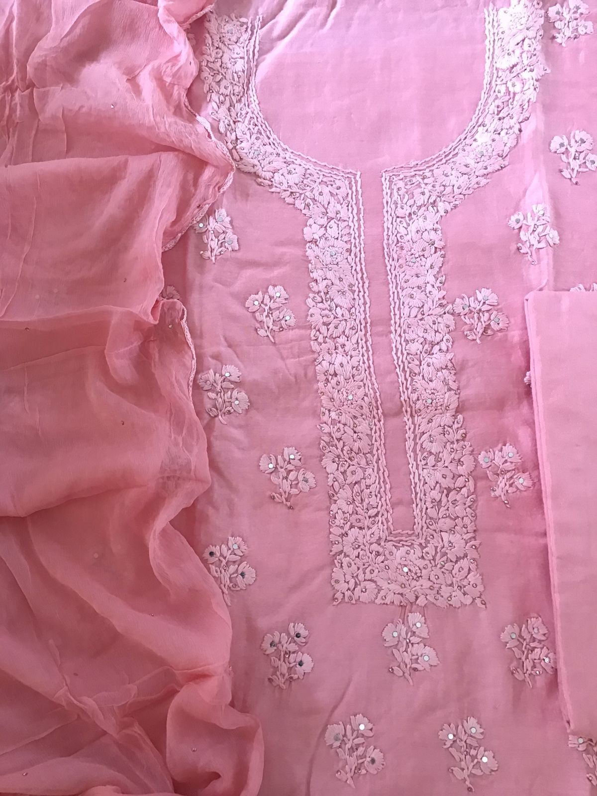 Pure Chanderi Embroidered Suit - Pink
