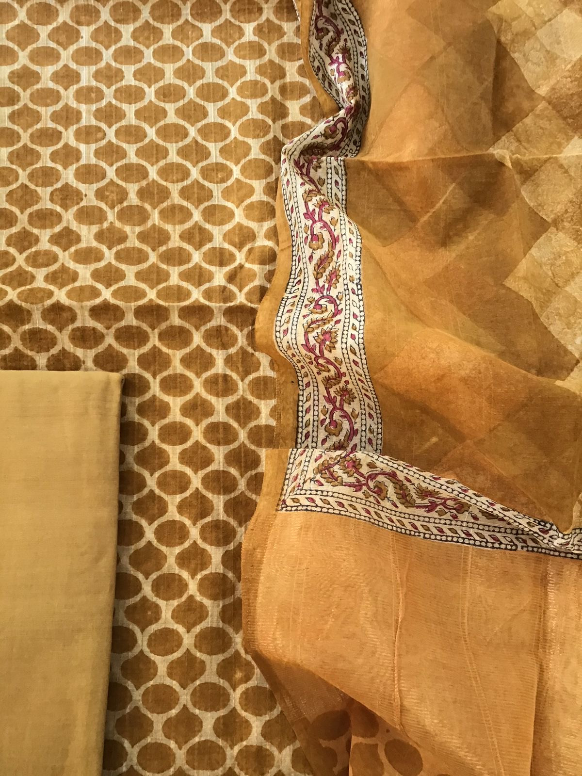 Soft Chanderi Self Weaved Printed Suit - Yellow