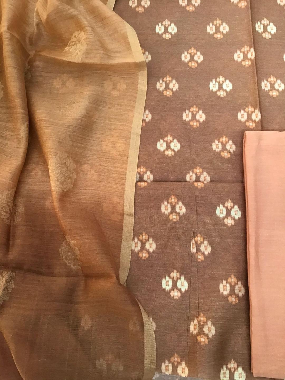 Pure Munga Silk Printed Suit - Brown
