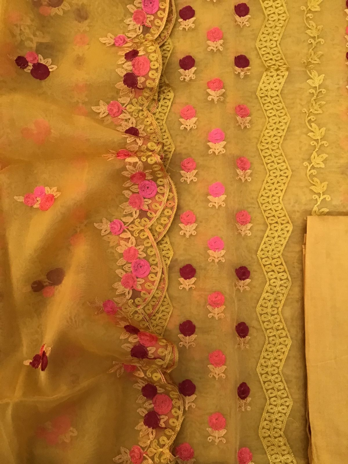Soft Organza Embroidered Suit - Yellow