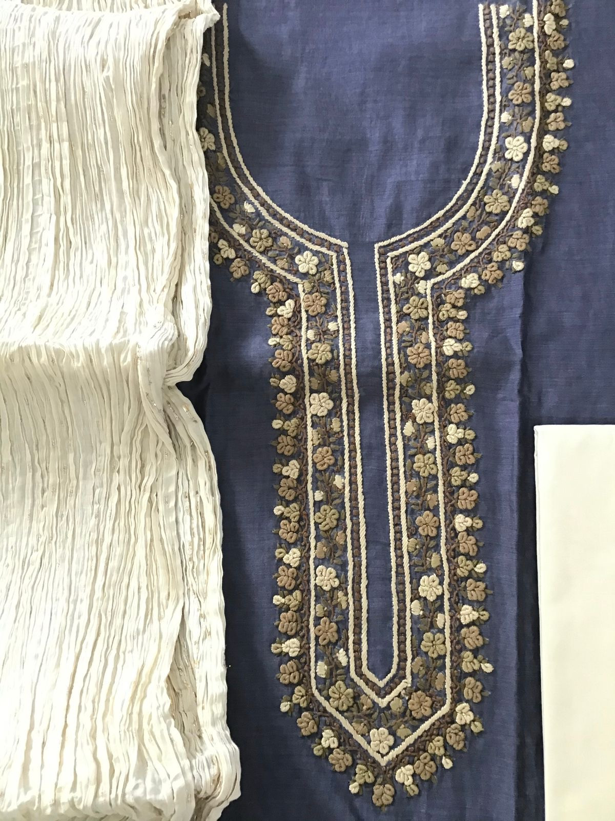 Pure Chanderi Embroidered Suit - Lilac