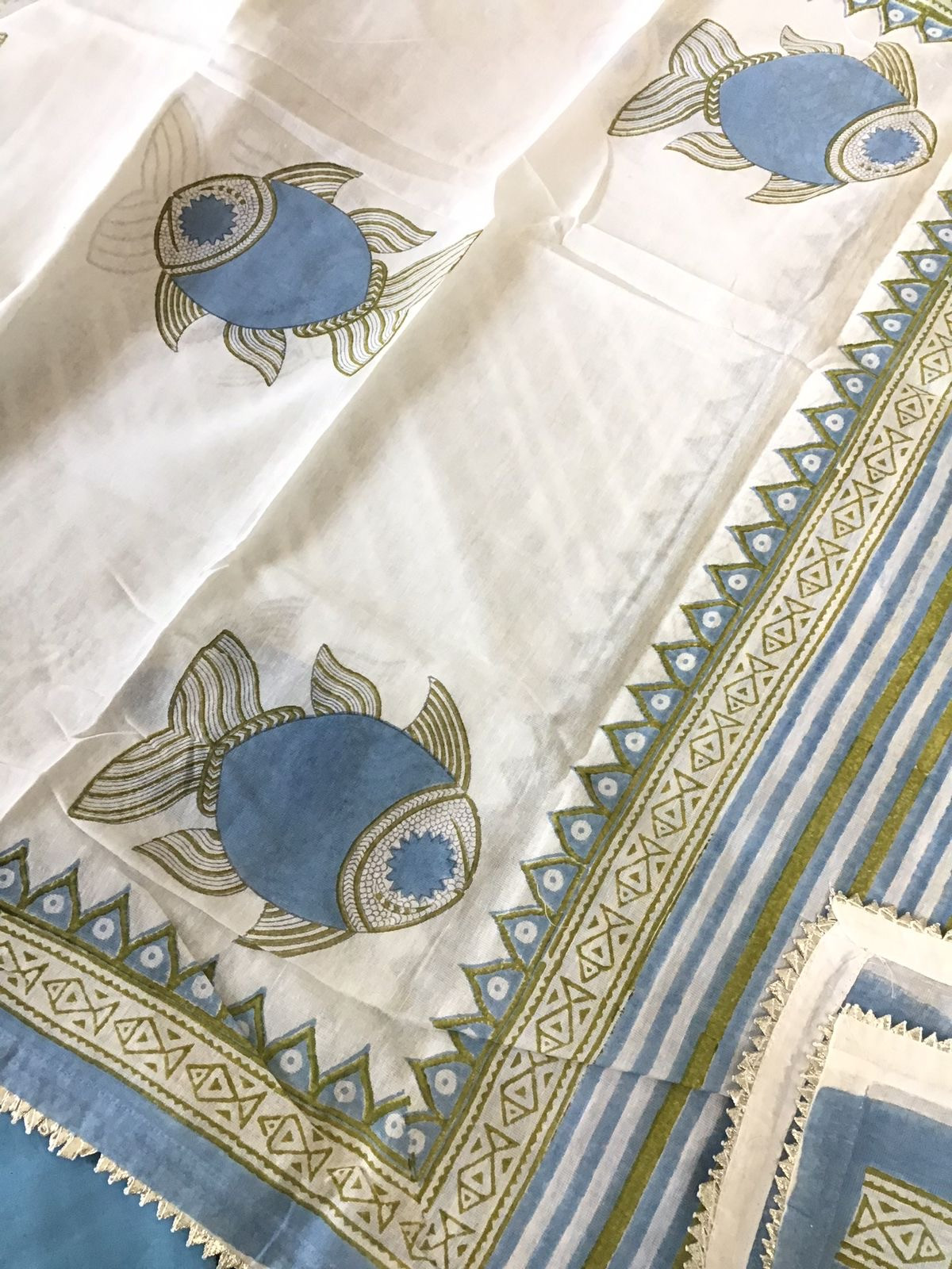 Soft Slub Cotton Printed Suit - Blue