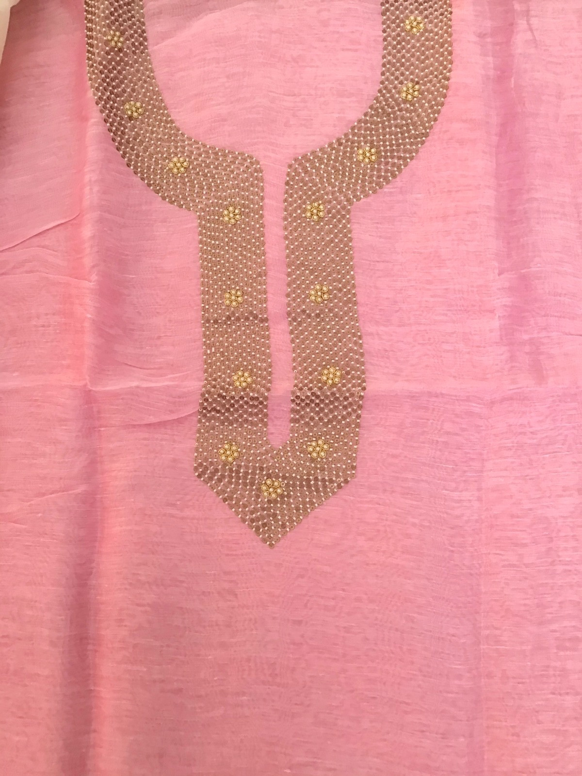 Pure Linen Chanderi Embroidered Suit - Pink