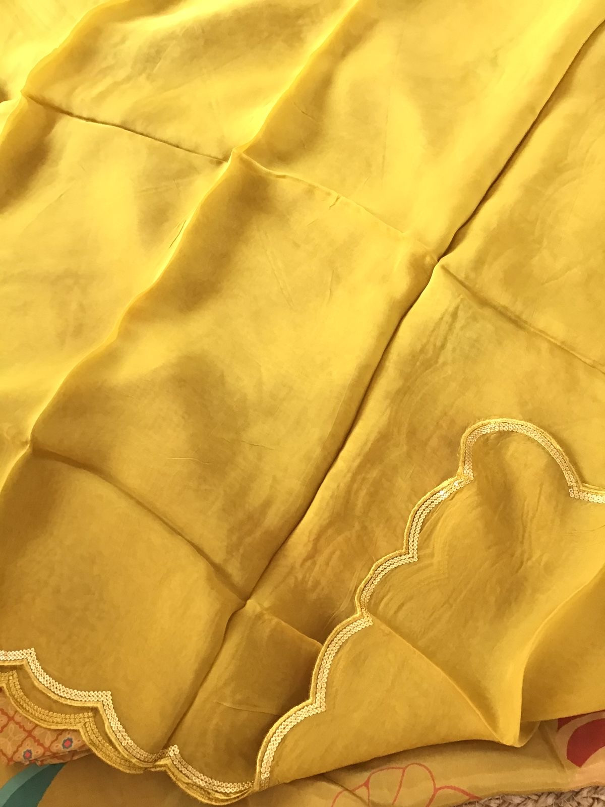 Pure Muslin Silk Printed Embroidered Suit - Yellow