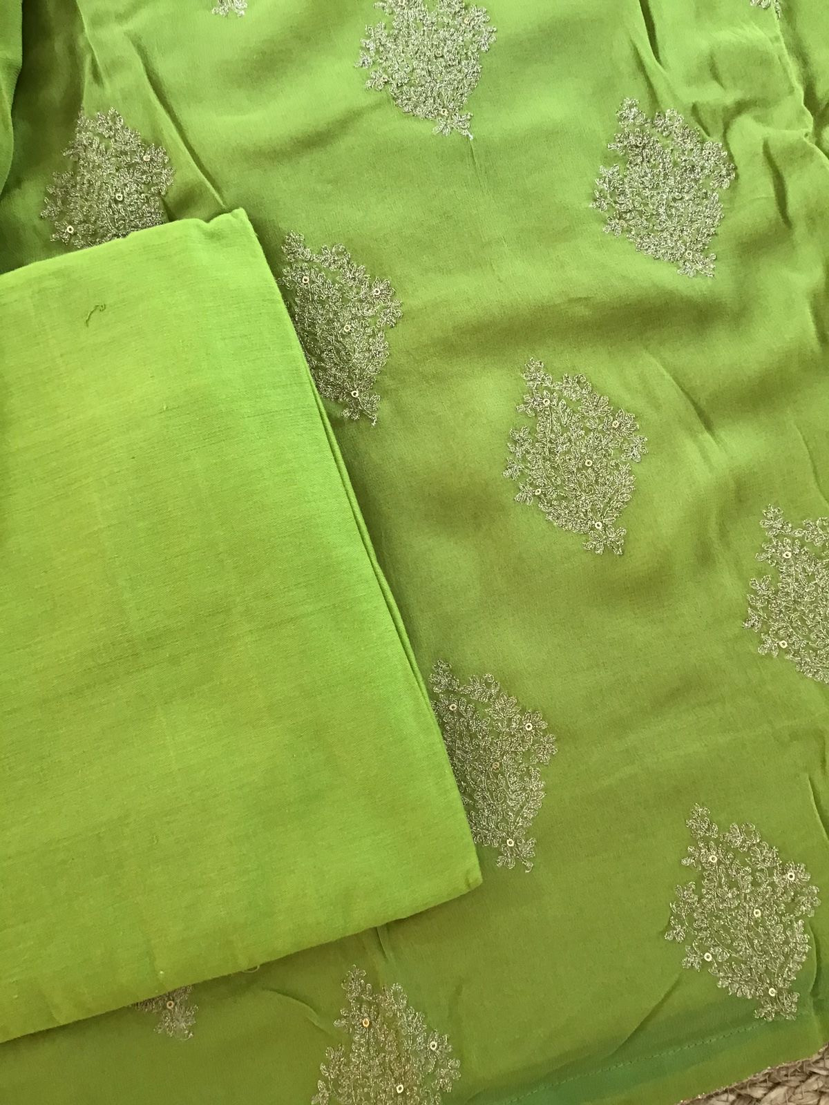 Pure Georgette Embroidered Suit - Green