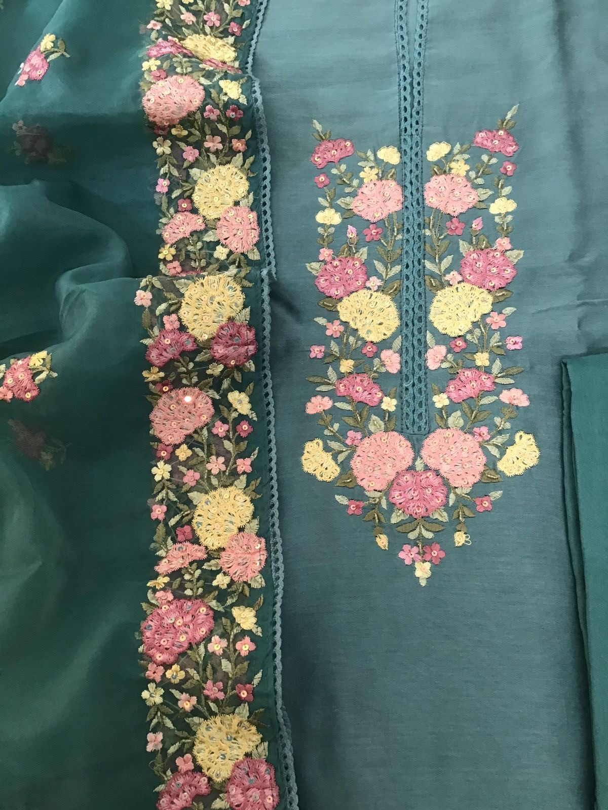 Pure Chanderi Silk Embroidered Suit - Blue