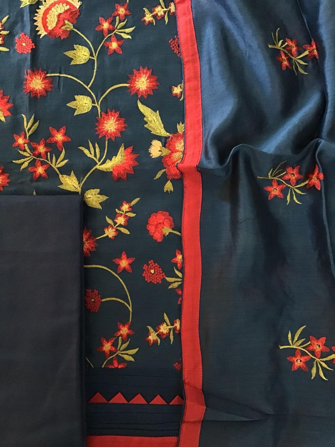 Pure Chanderi Embroidered Suit - Blue