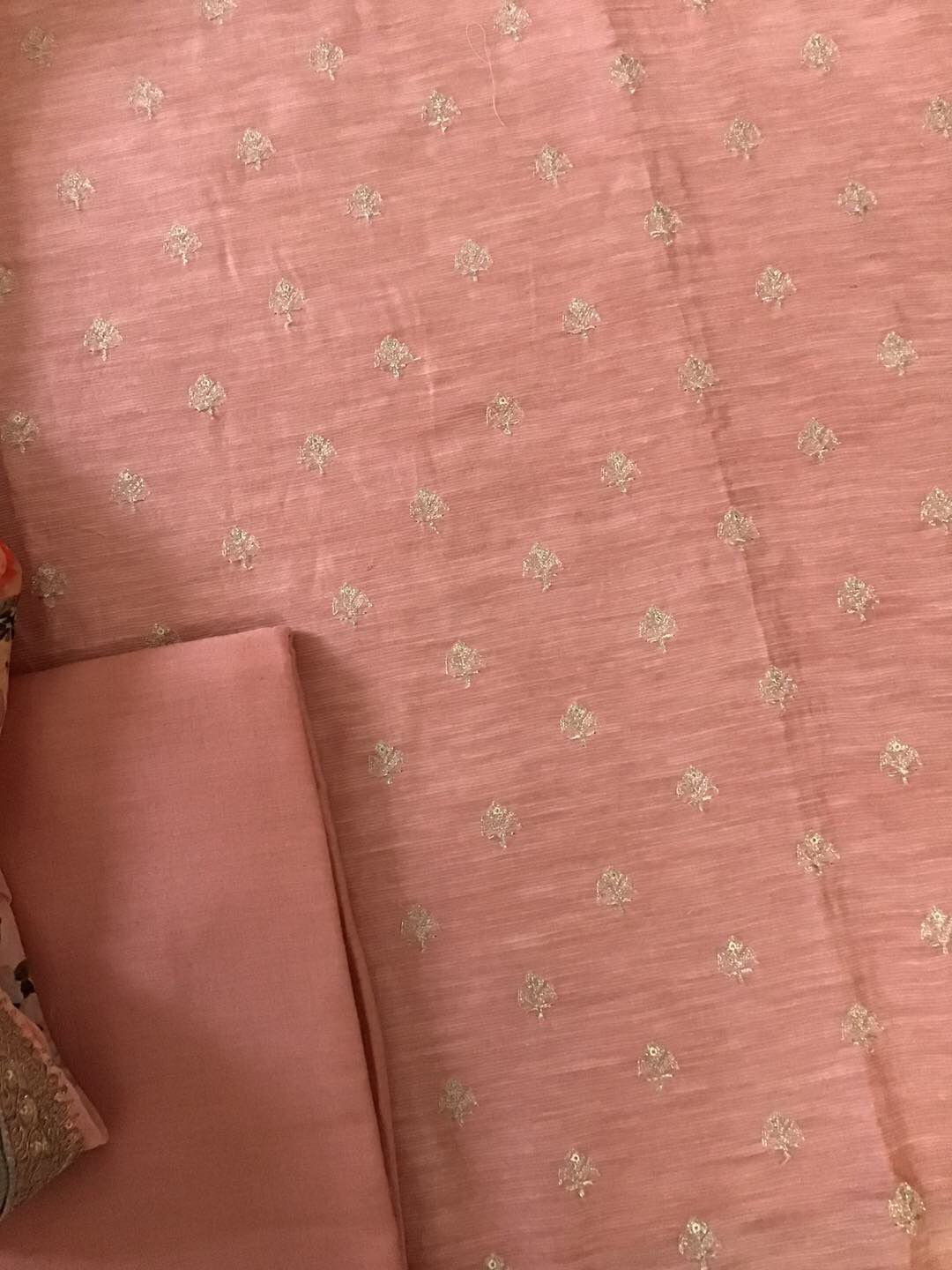 Pure Linen Chanderi Silk Embroidered Suit - Peach