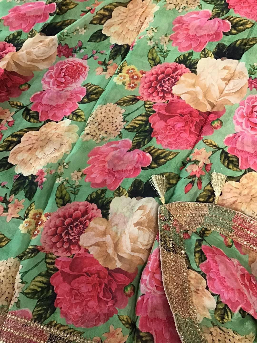 Pure Linen Chanderi Silk Embroidered Suit - Green