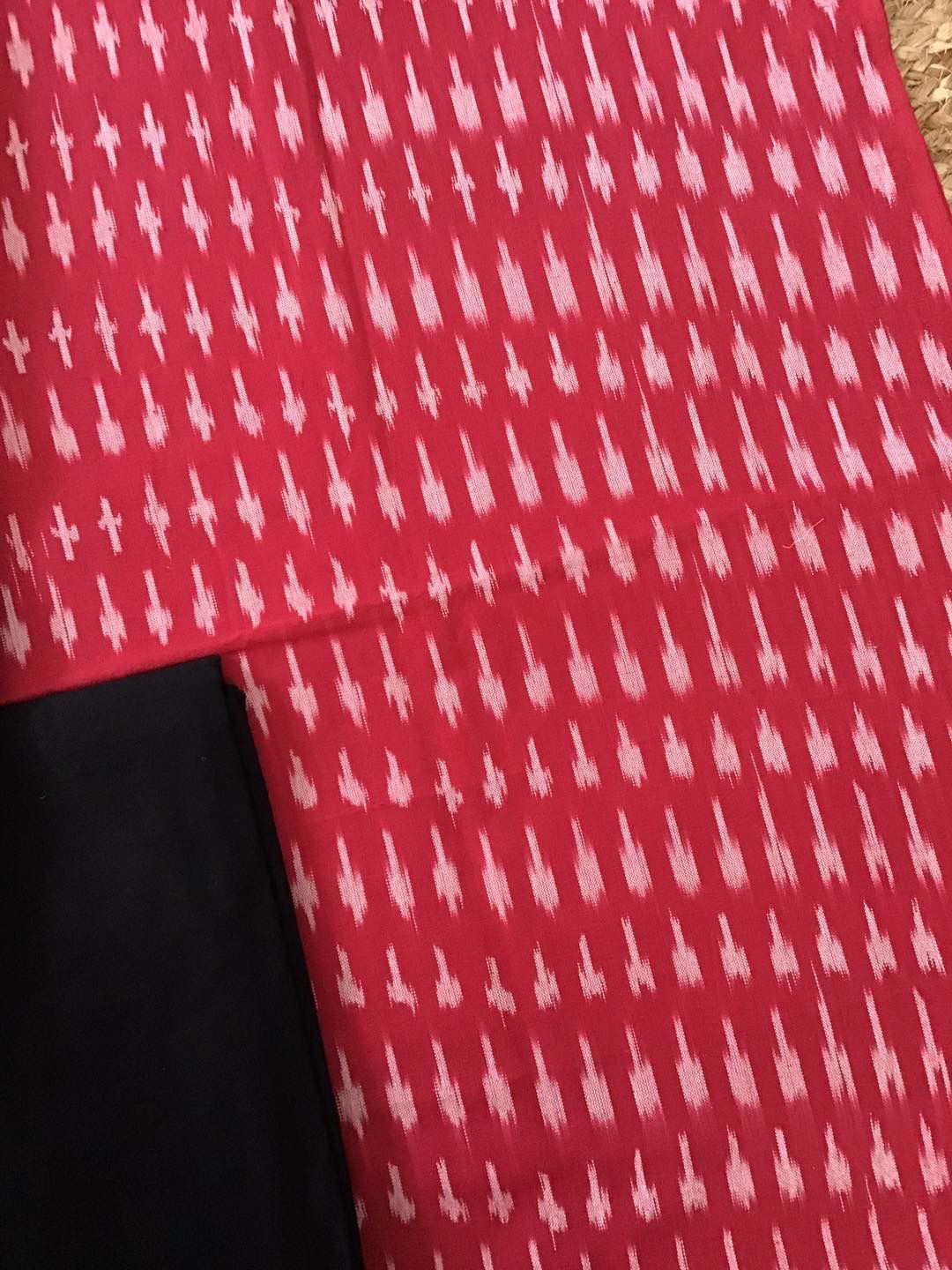 Pure Ikkat Cotton Embroidered Dupatta Suit - Red