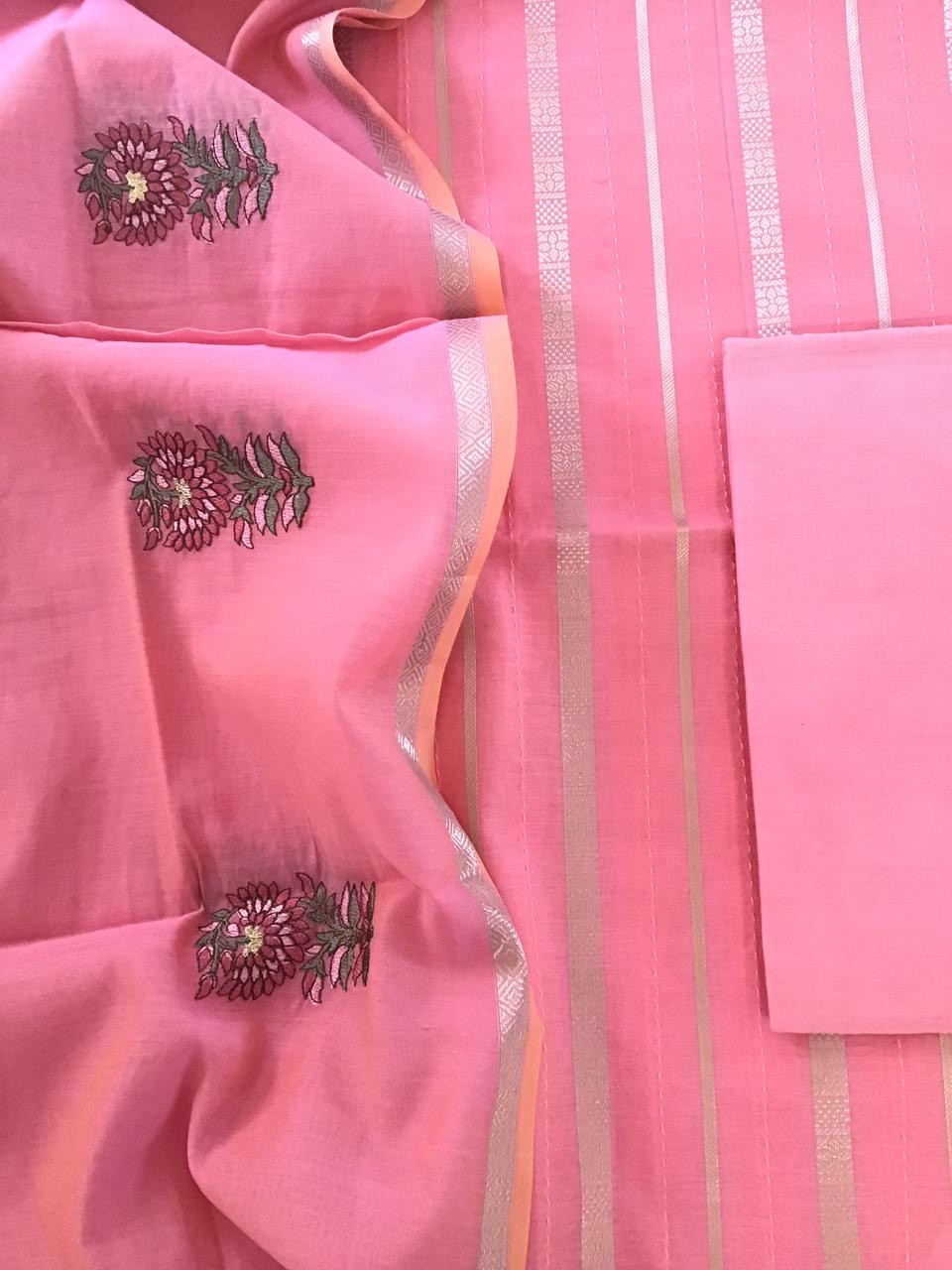 Pure Chanderi Silk Banarasi Weaved Embroidered Suit - Pink