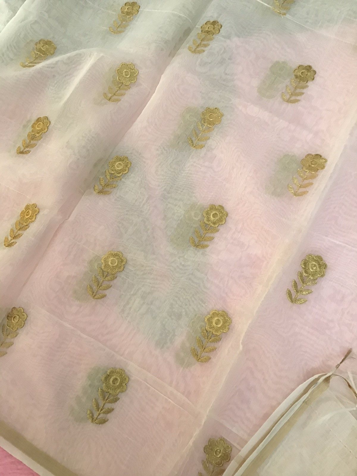 Pure Linen Chanderi Embroidered Suit - Pink