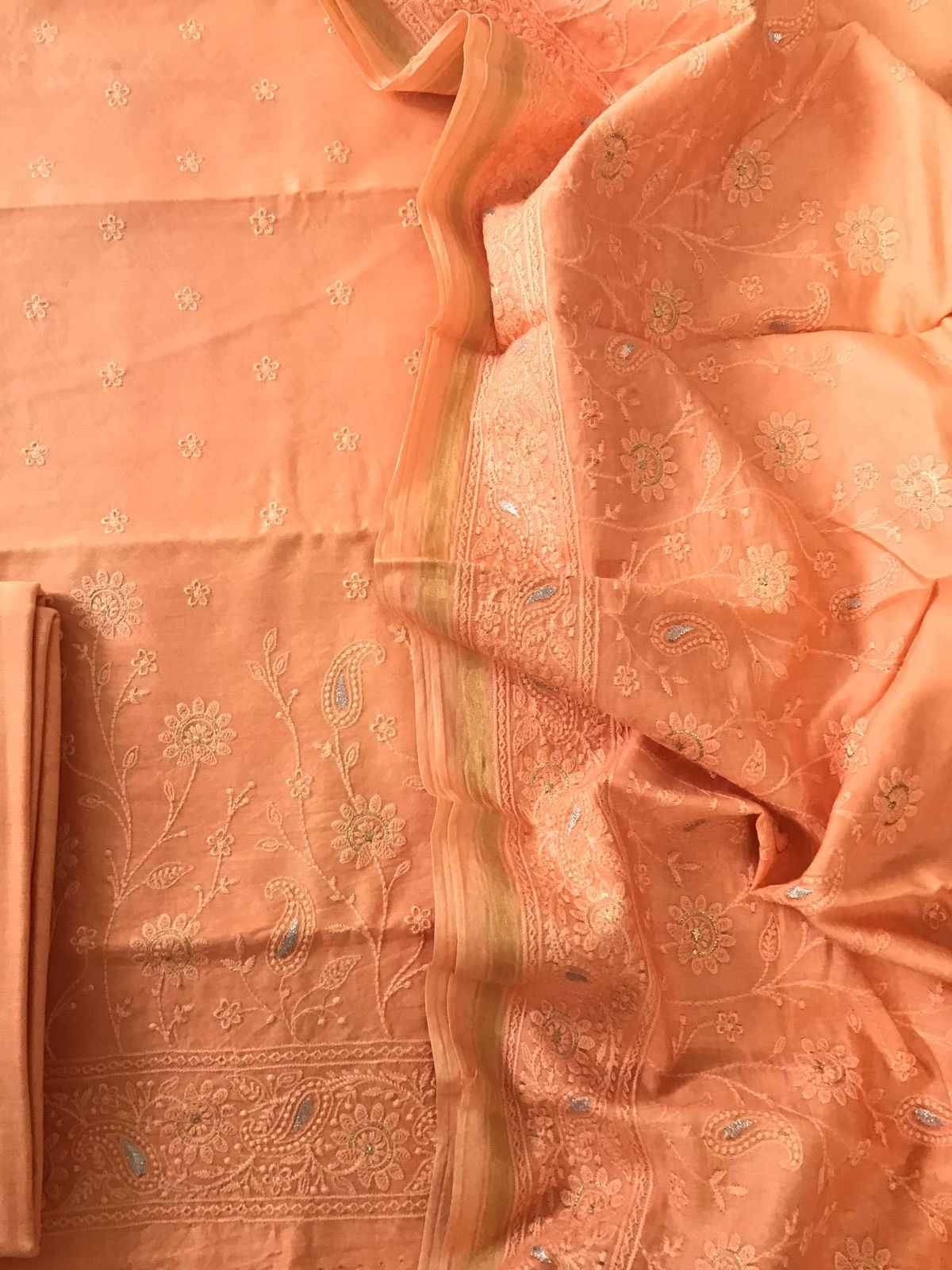 Pure Chanderi Embroidered Suit - Orange