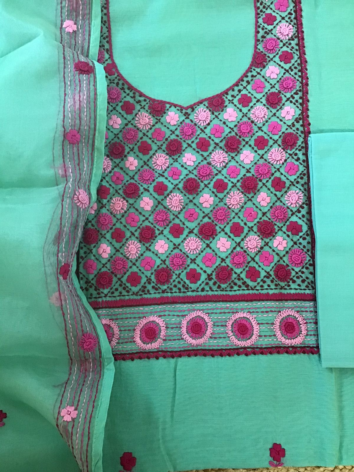 Pure Chanderi Embroidered Suit - Green