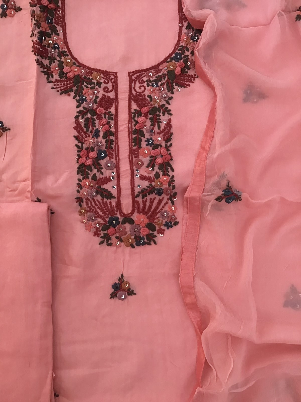 Pure Upada Embroidered Suit - Pink