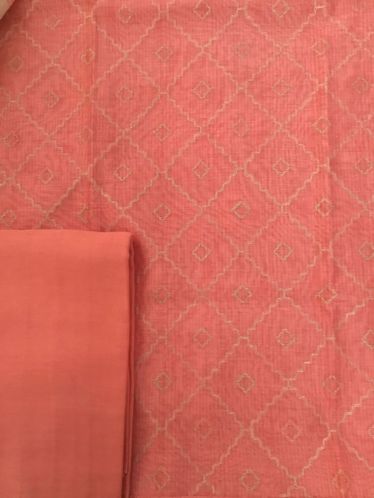 Soft Kora Chanderi Printed Embroidered Suit - Orange