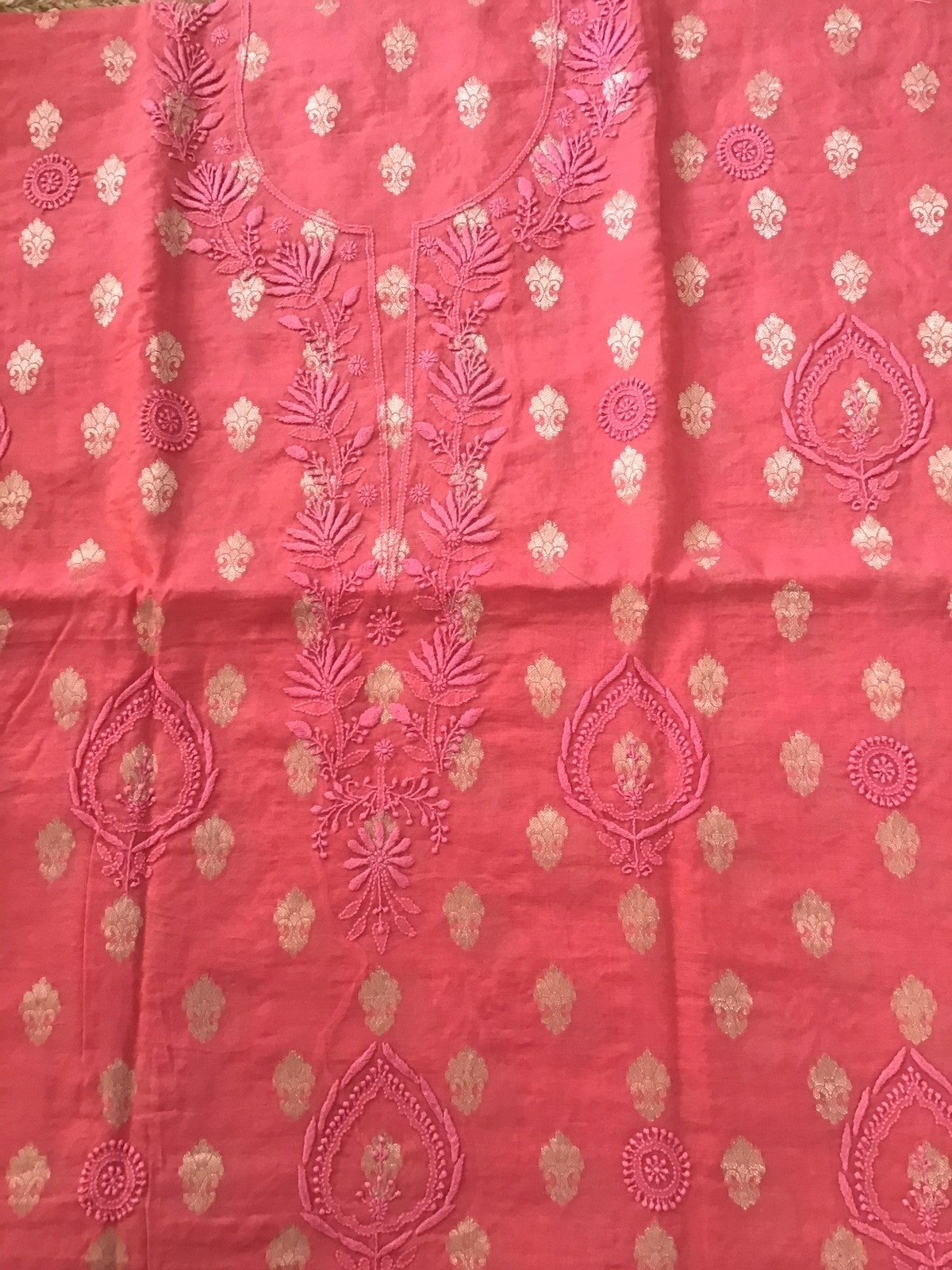 Pure Chanderi Chikankari Embroidered Suit - Peach