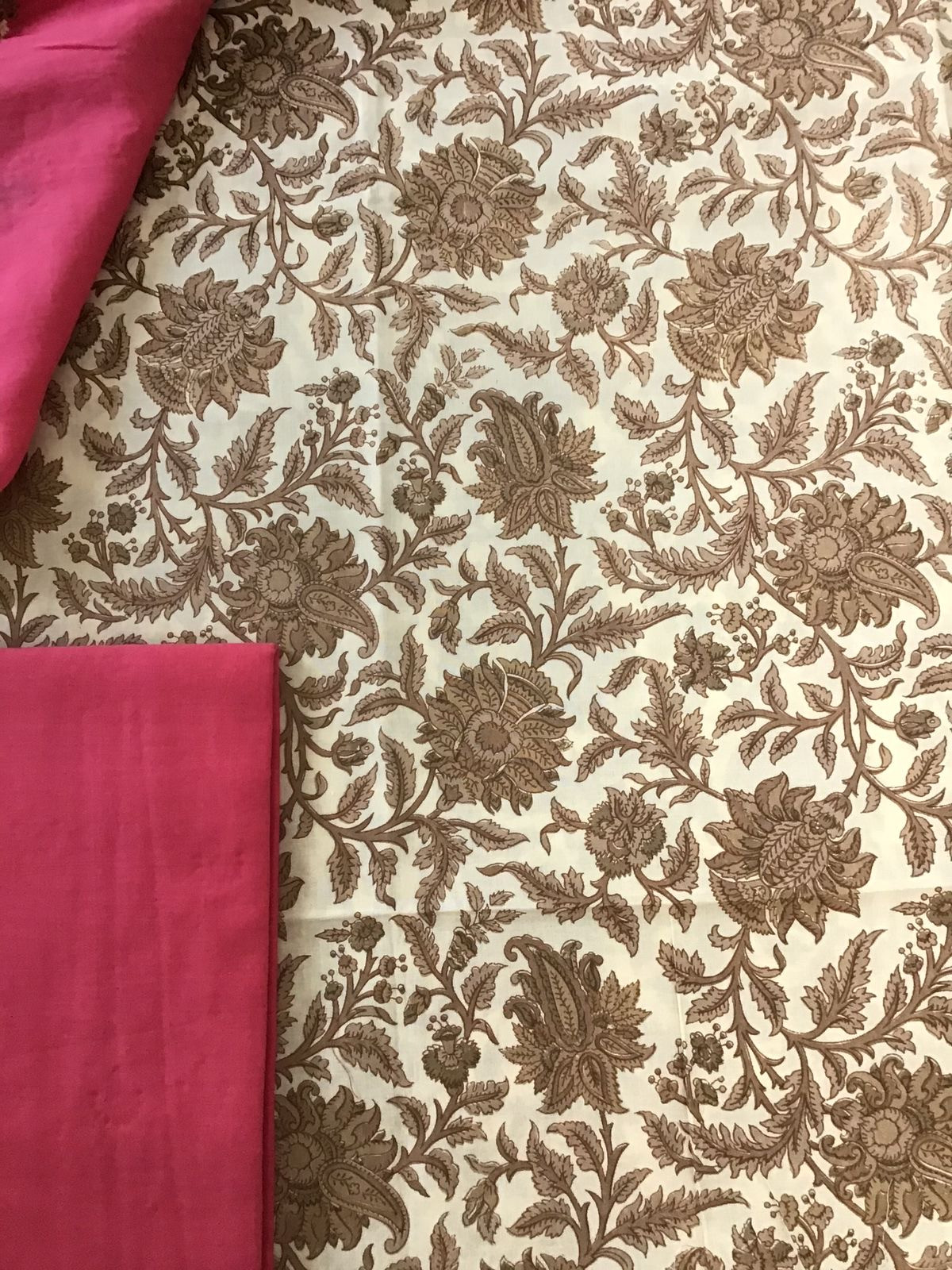 Pure Cotton Printed Embroidered Dupatta Suit - BeigePink