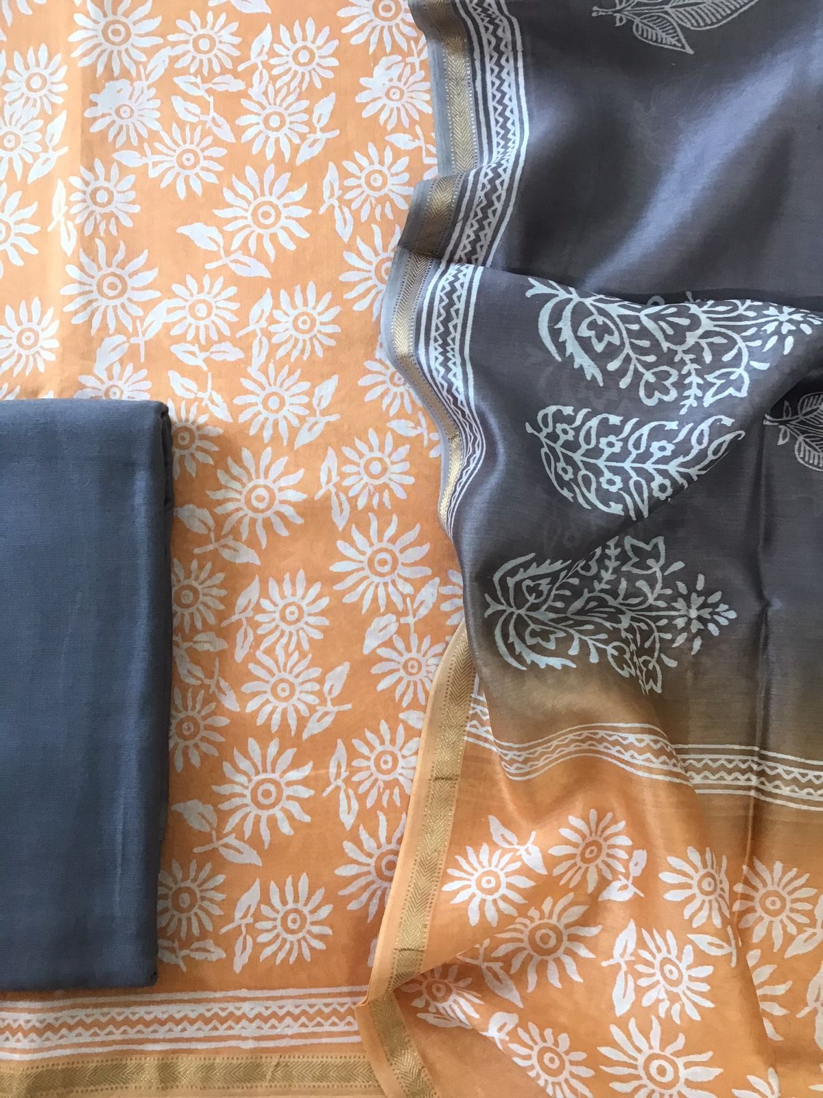 Pure Maheshwari Printed Suit - Orange