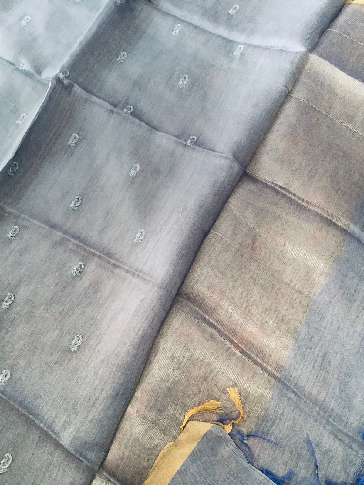 Pure Munga Silk Embroidered Suit - Grey
