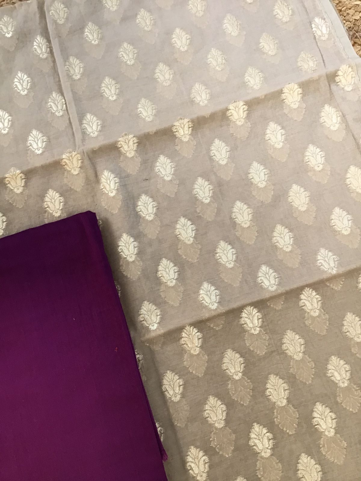 Lorex Banarasi Chanderi Suit With Tussar Dupatta - Beige