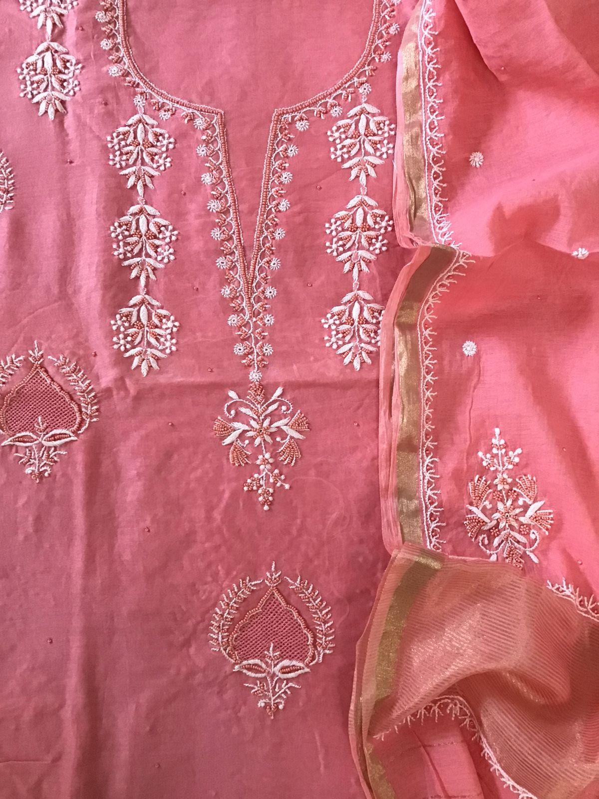 Pure Chanderi Chikankari Embroidered Suit - Pink