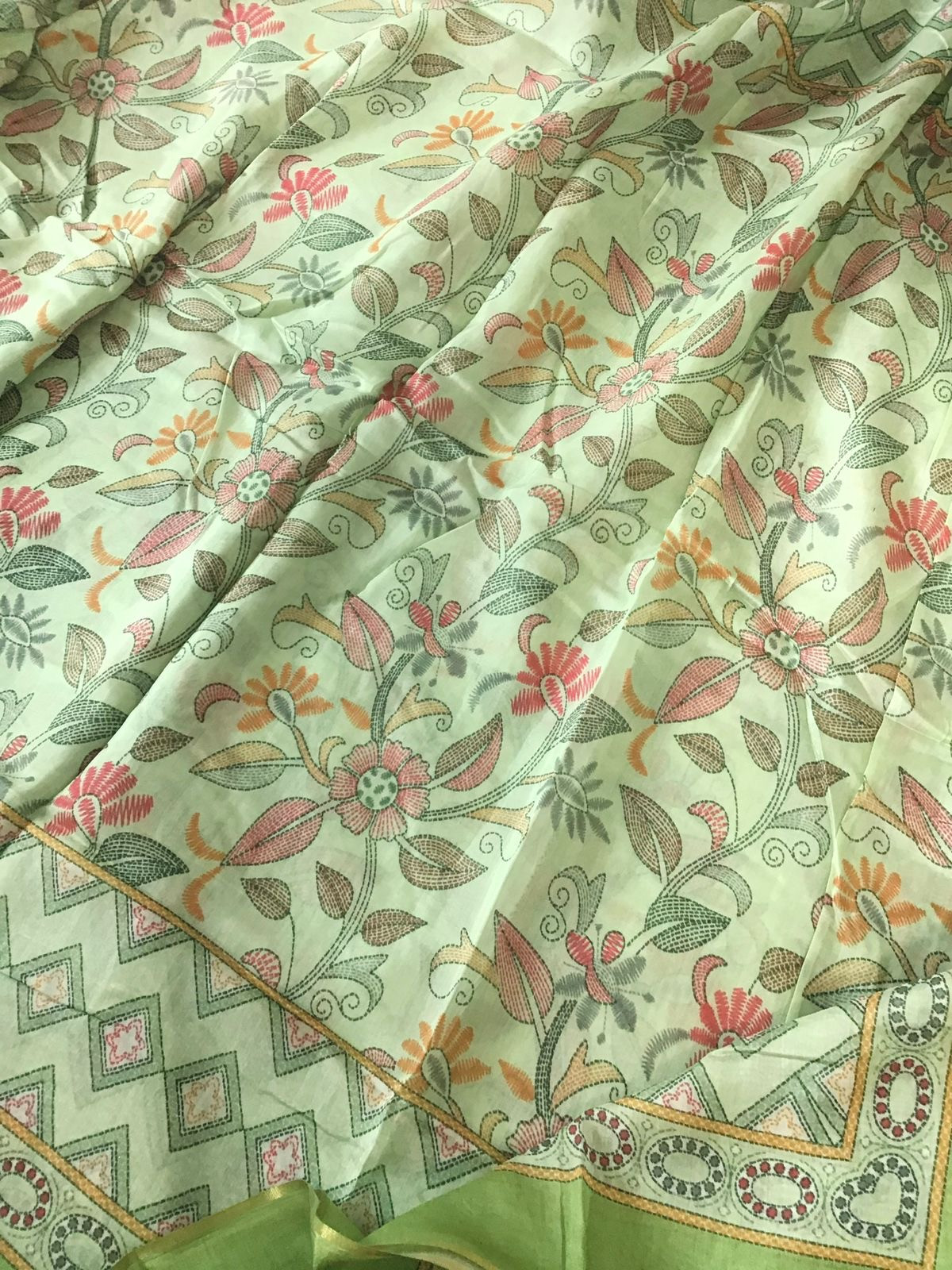 Pure Muslin Silk Printed Suit - Green