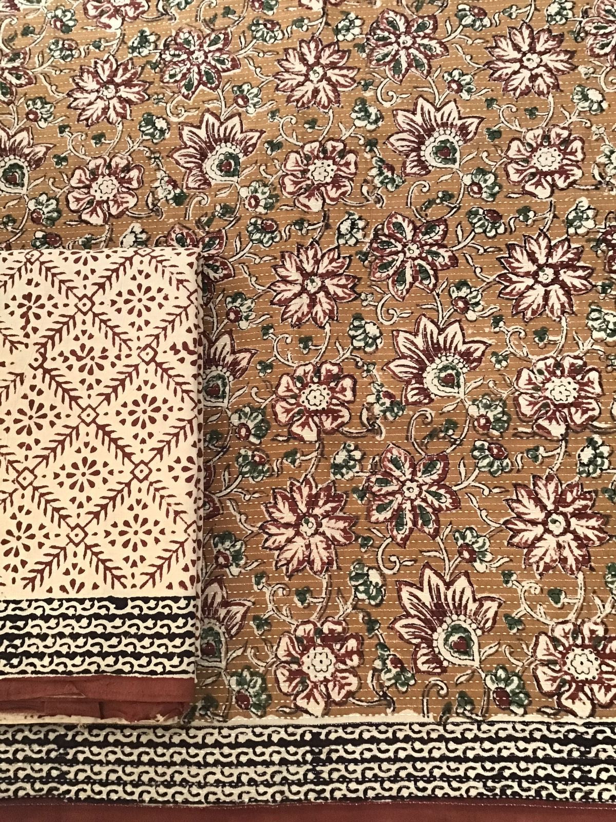 Pure Cotton Printed Embroidered Suit - Brown