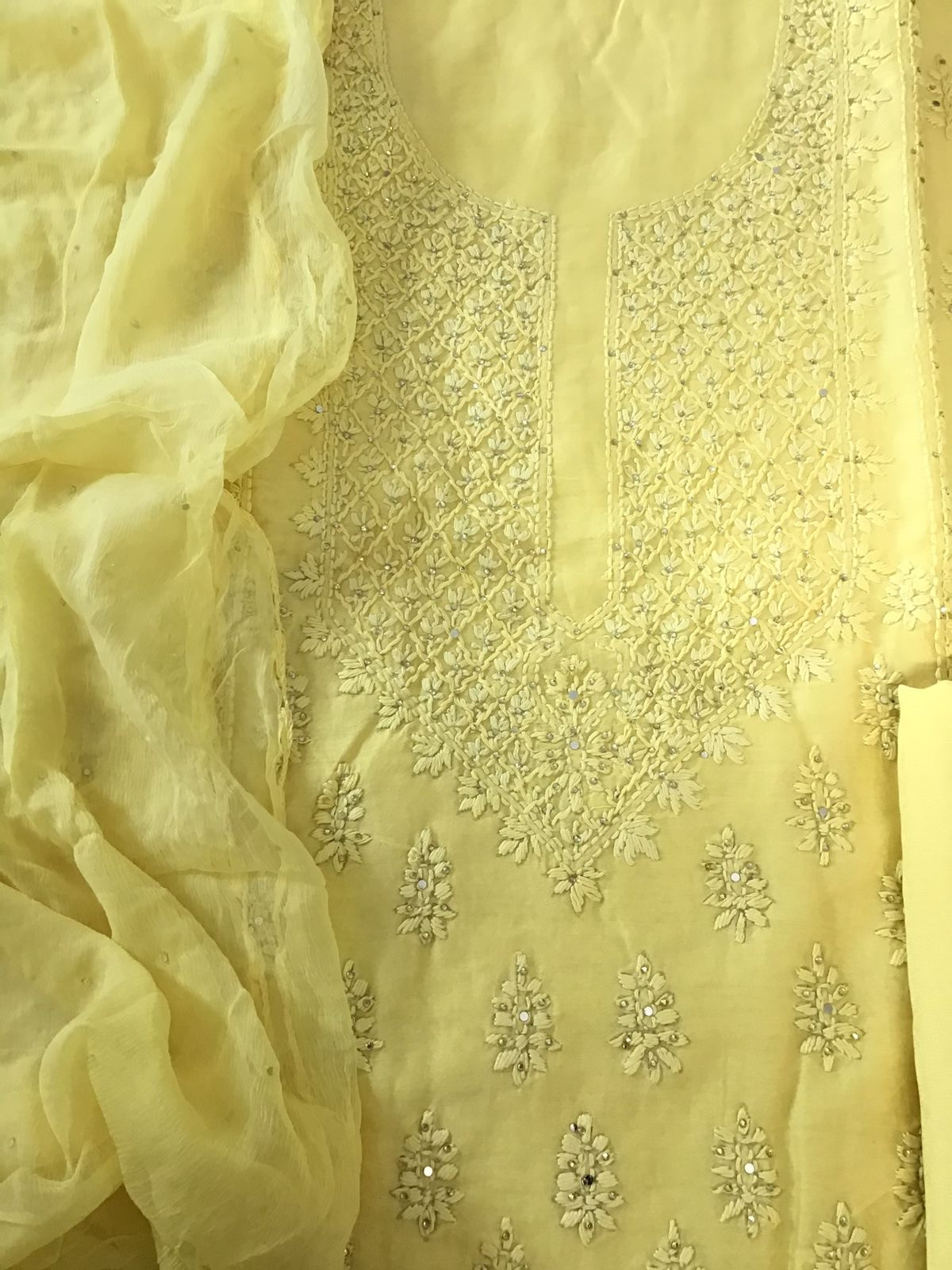 Pure Chanderi Embroidered Suit - Yellow