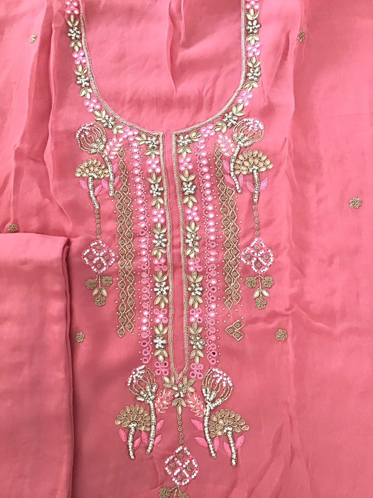 Pure Georgette Embroidered Suit - Pink