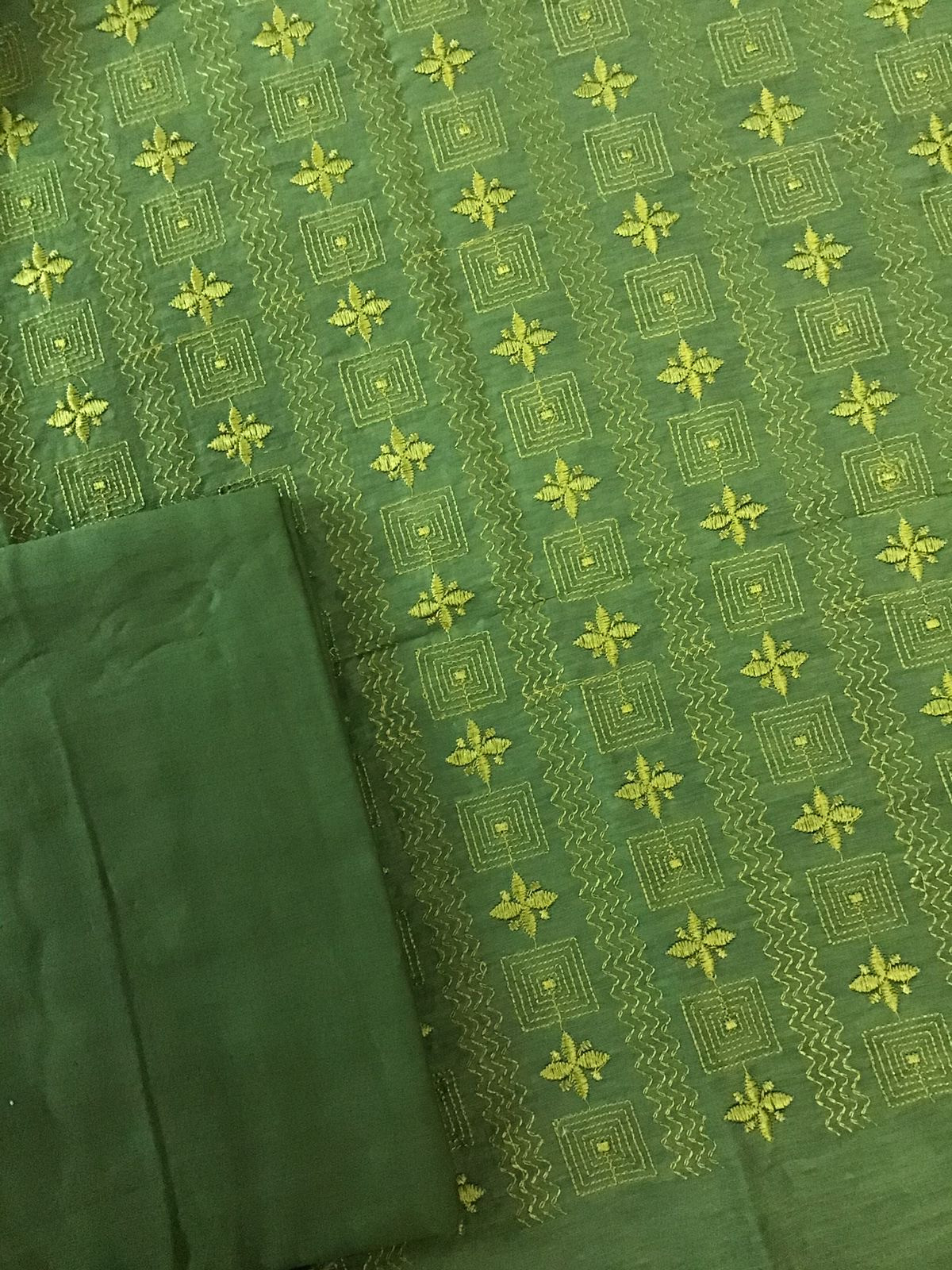 Pure Linen Chanderi Silk Embroidered Suit - Green