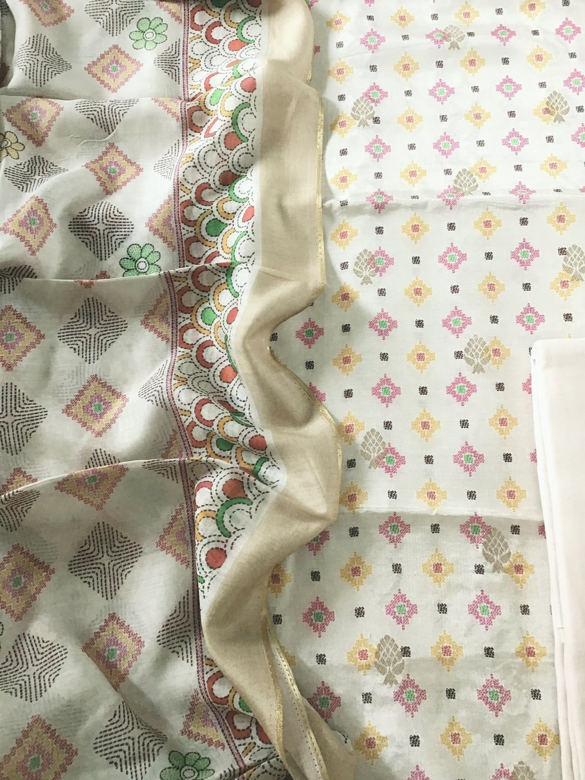 Pure Muslin Printed Banarasi Weaved Suit - Beige