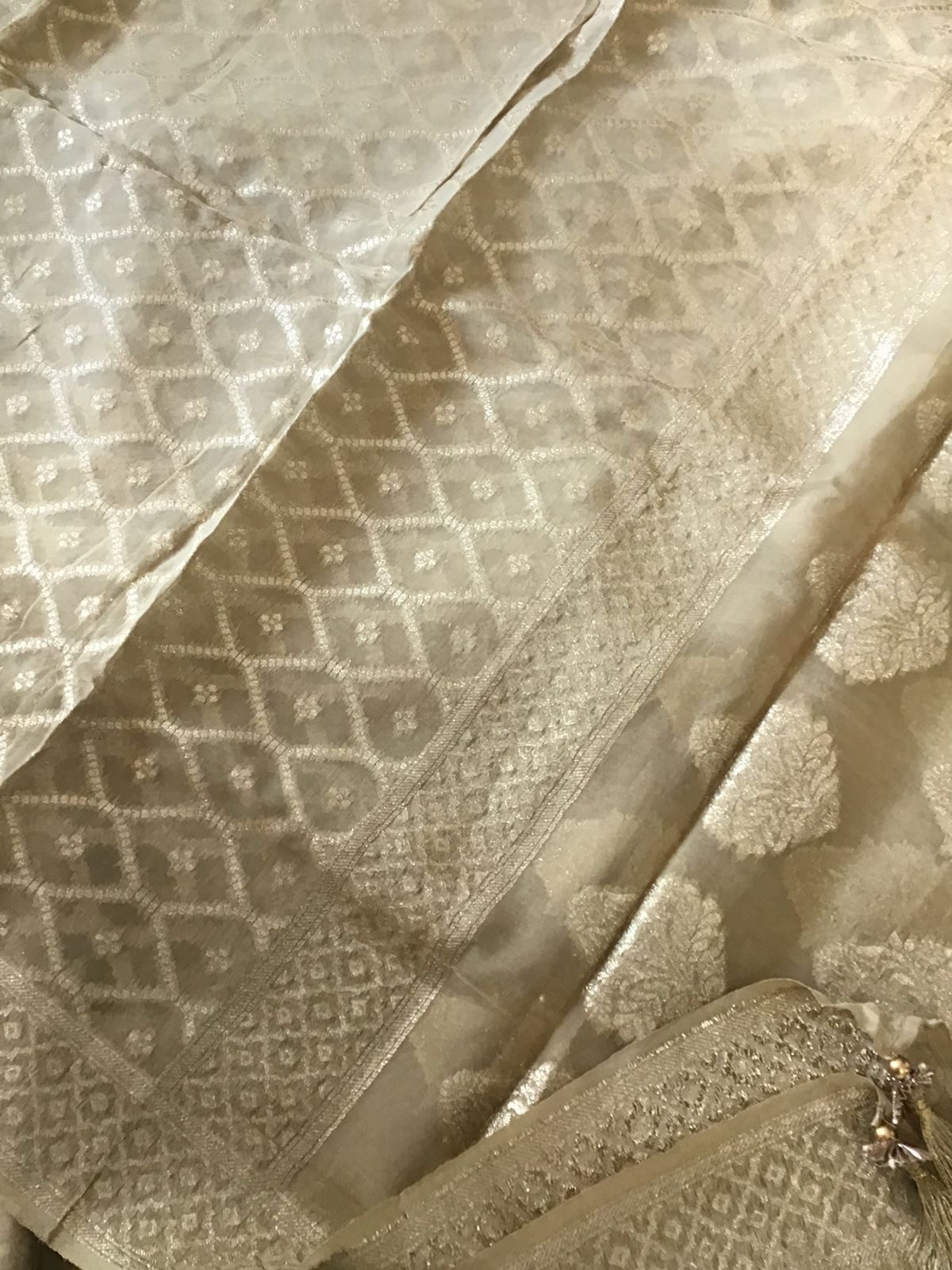 Pure Upada Silk Banarasi Weaved Suit - Beige