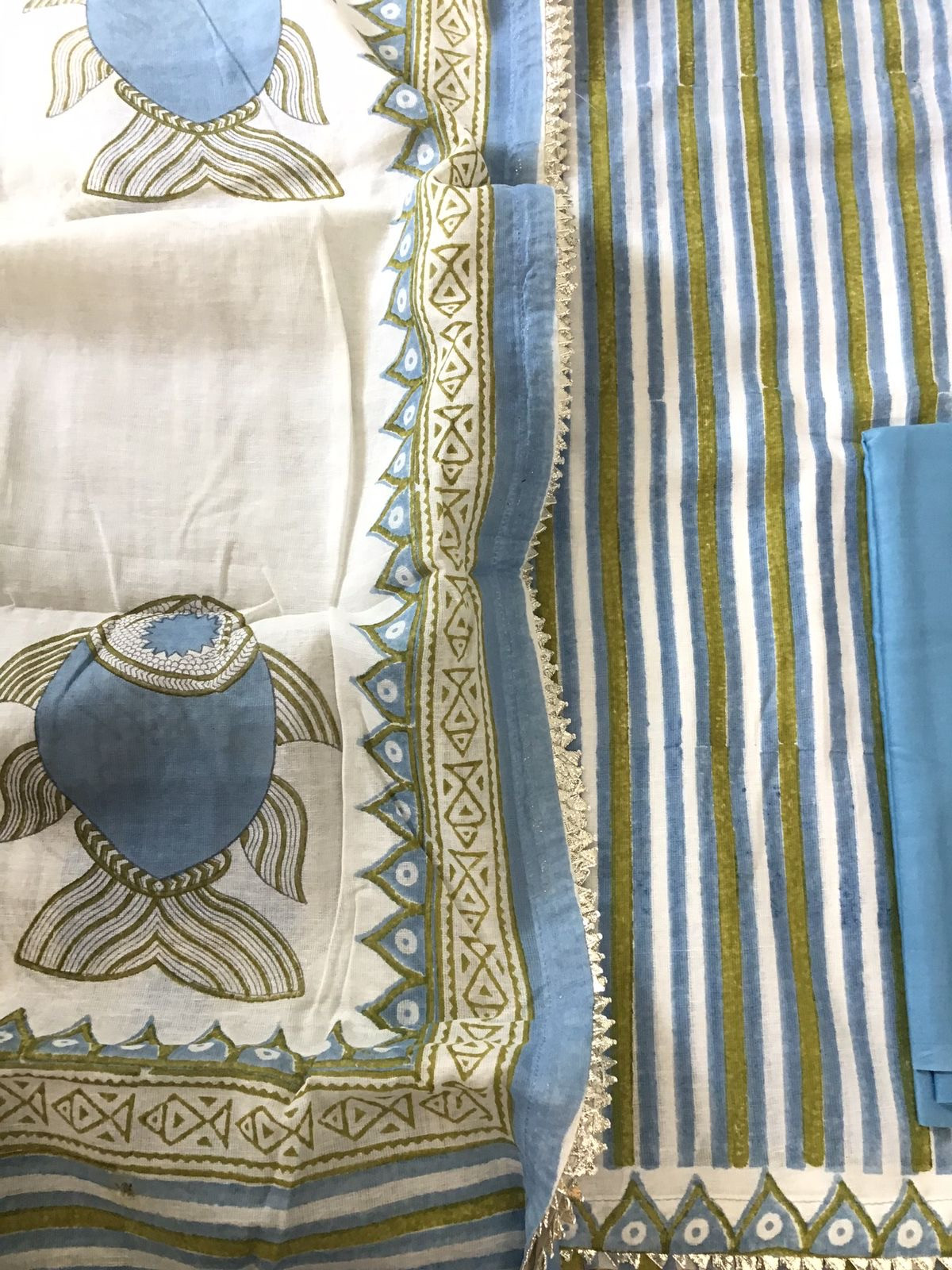 Soft Slub Cotton Printed Suit - Blue