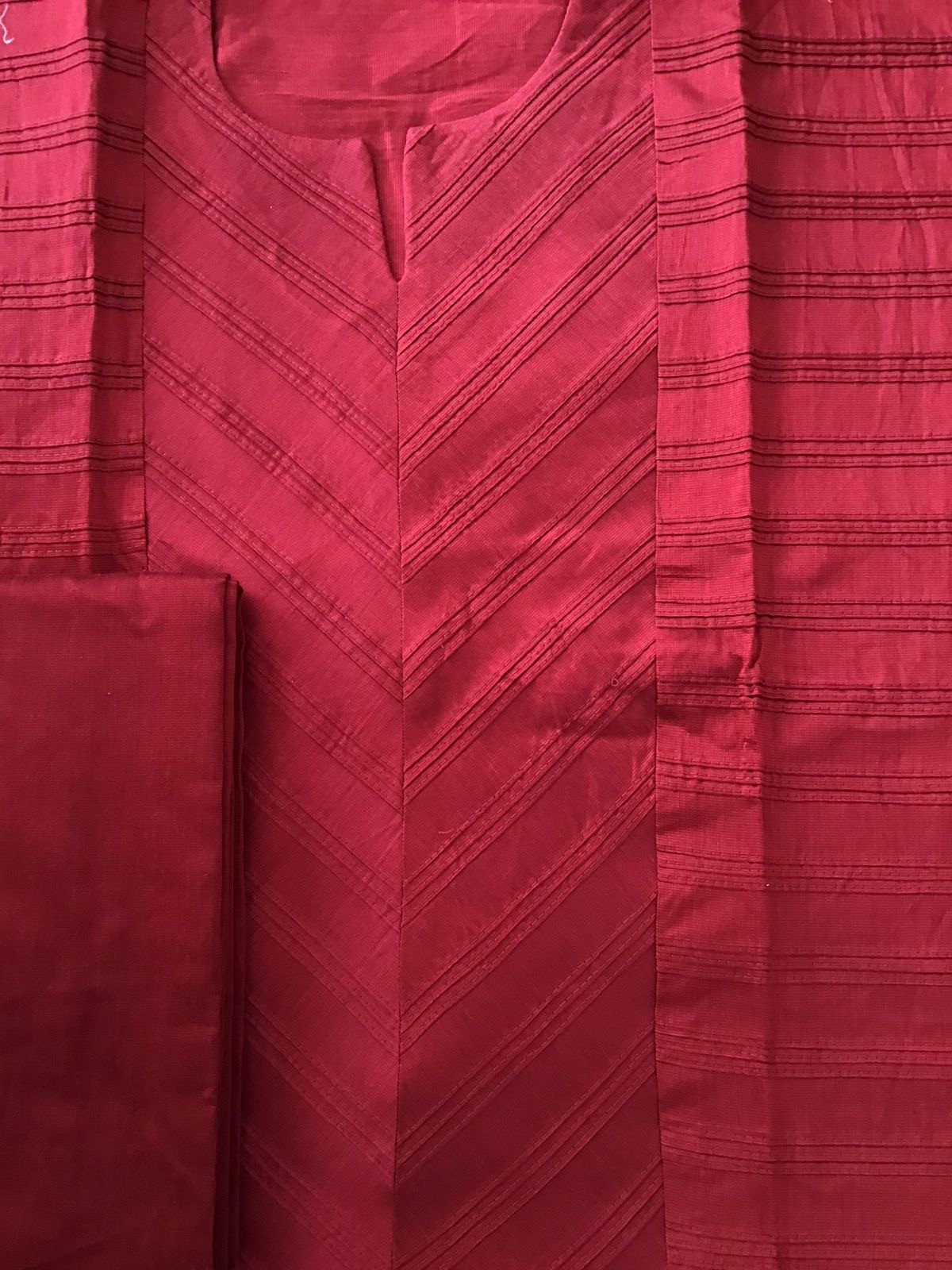 Pure Cotton Silk Embroidered Suit With Chiffon Embroidered Dupatta - Red