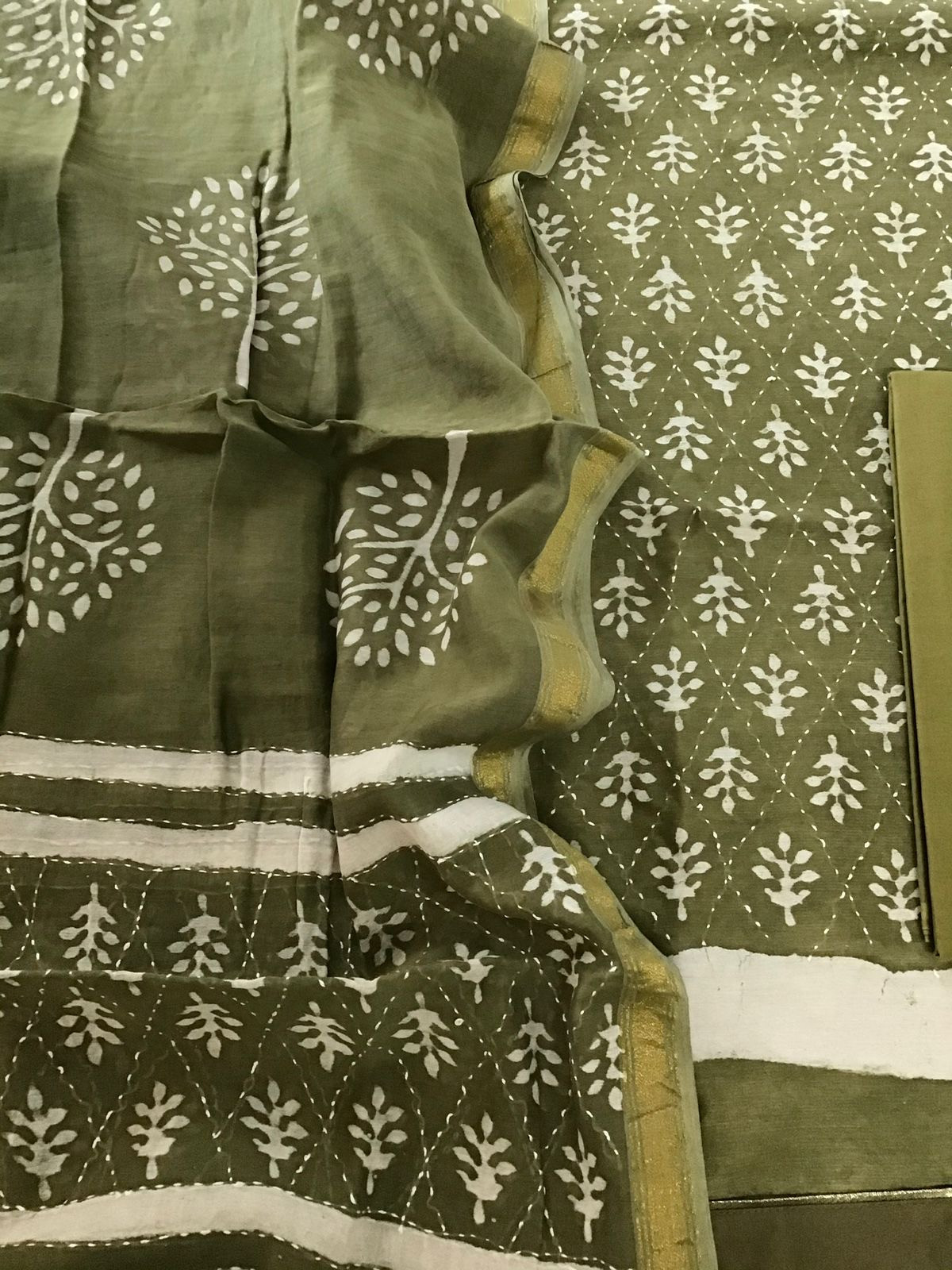 Pure Chanderi Printed Embroidered Suit - Green