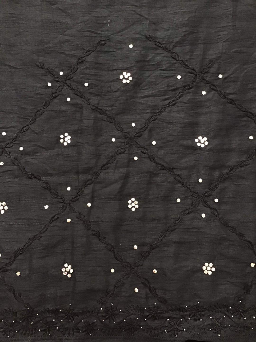 Pure Bhagalpuri Silk Chikankari Embroidered Suit - Black