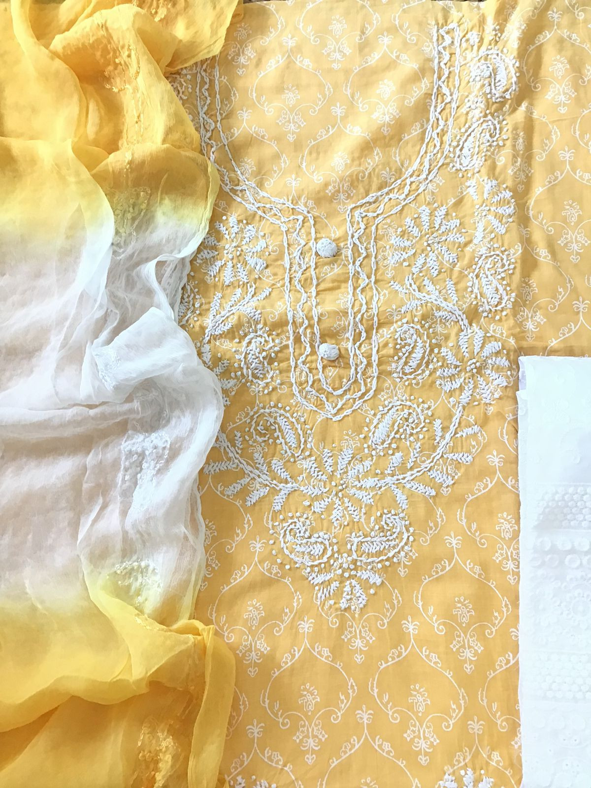 Pure Cotton Printed Embroidered Suit - Yellow