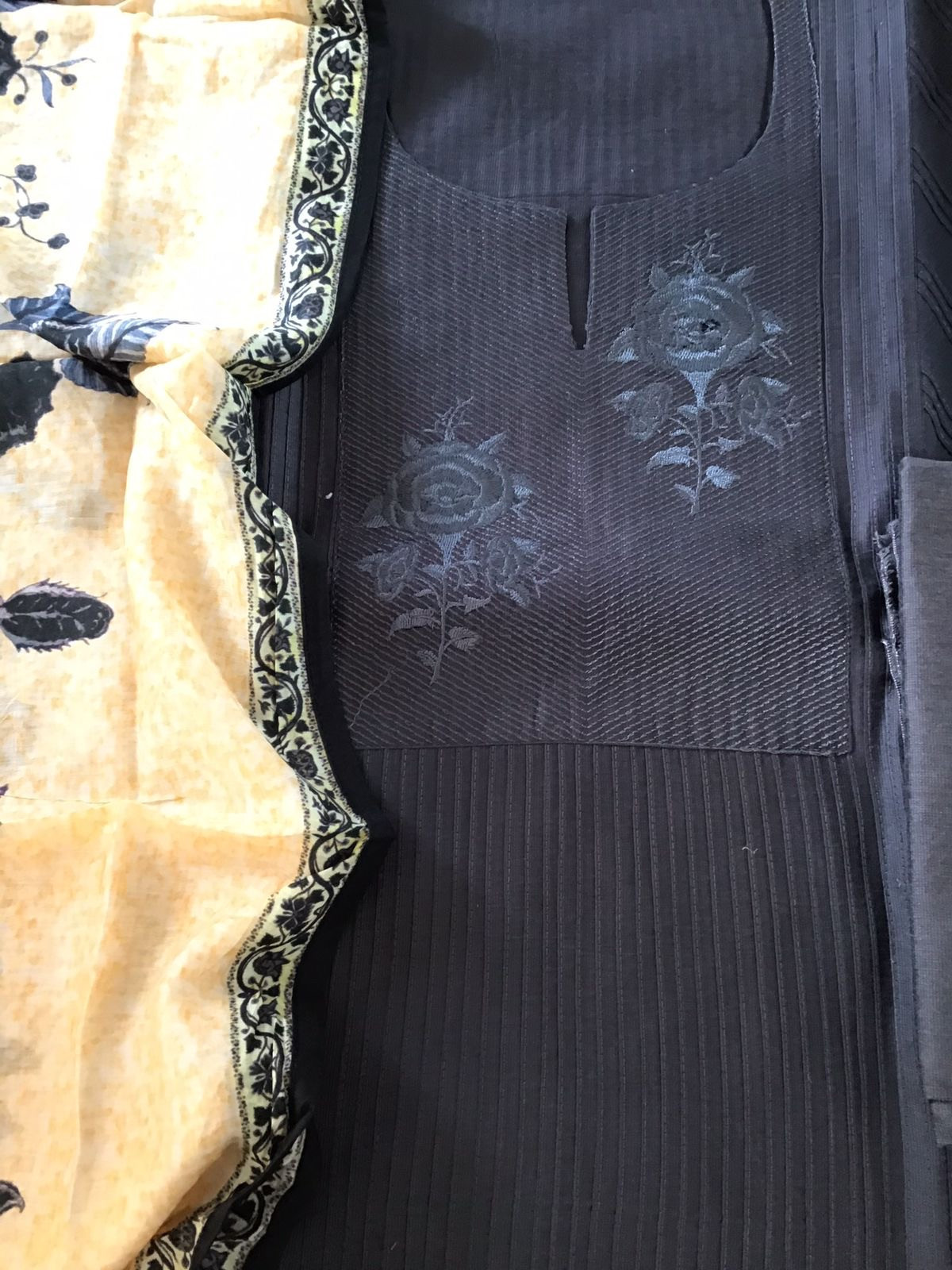 Pure Cotton Silk Embroidered Suit - Grey