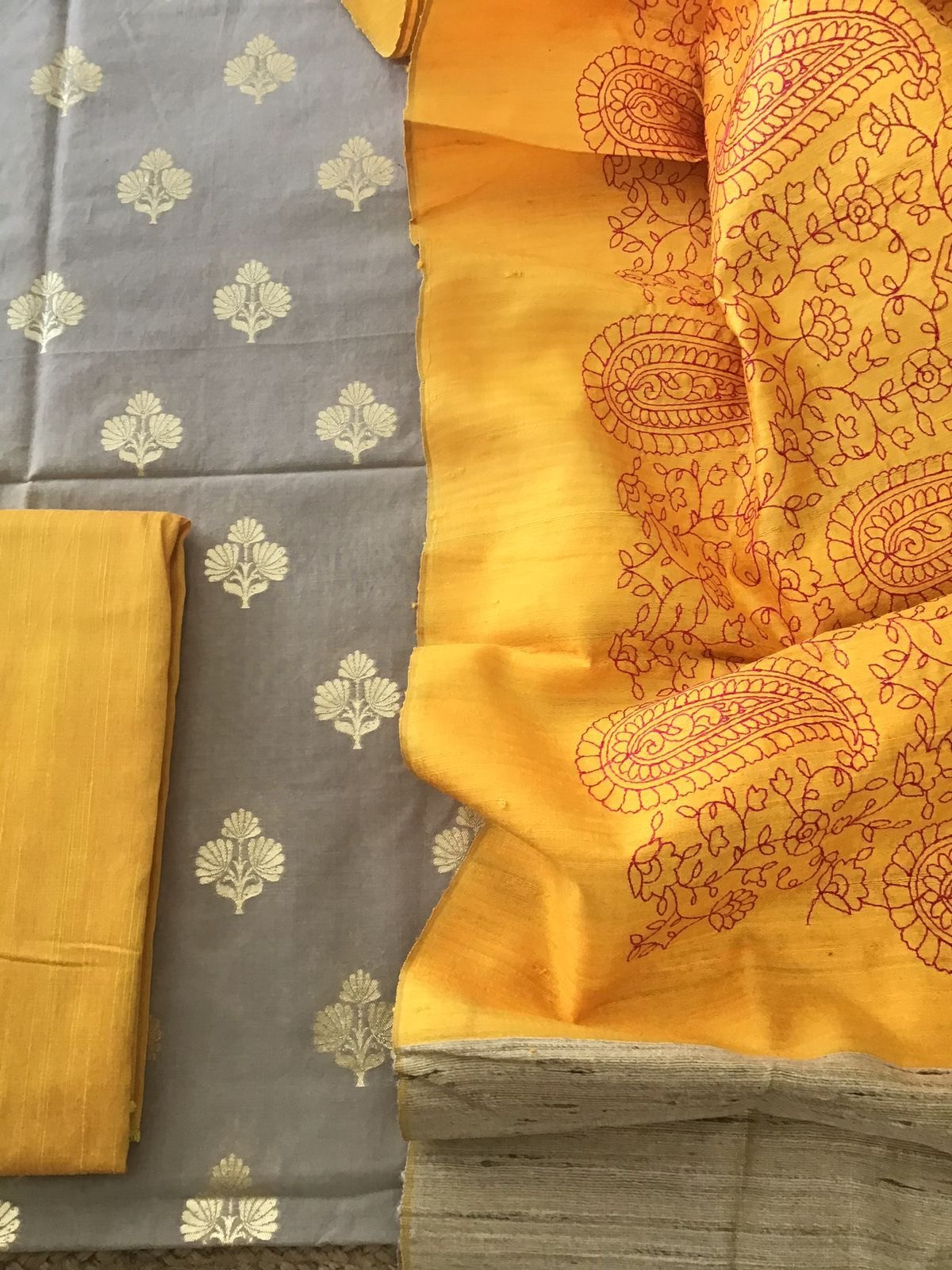 Pure Chanderi Banarasi Weaved Suit With Pure Tussar Embroidered Dupatta - Beige