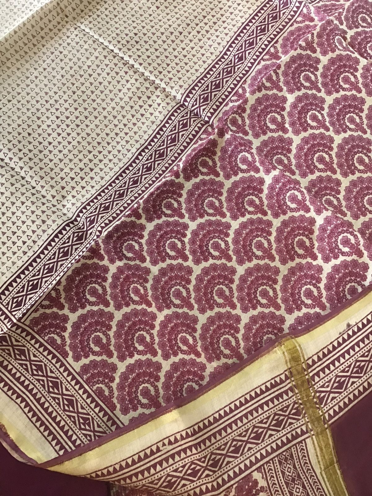 Soft Chanderi Cotton Printed Embroidered Suit - Violet