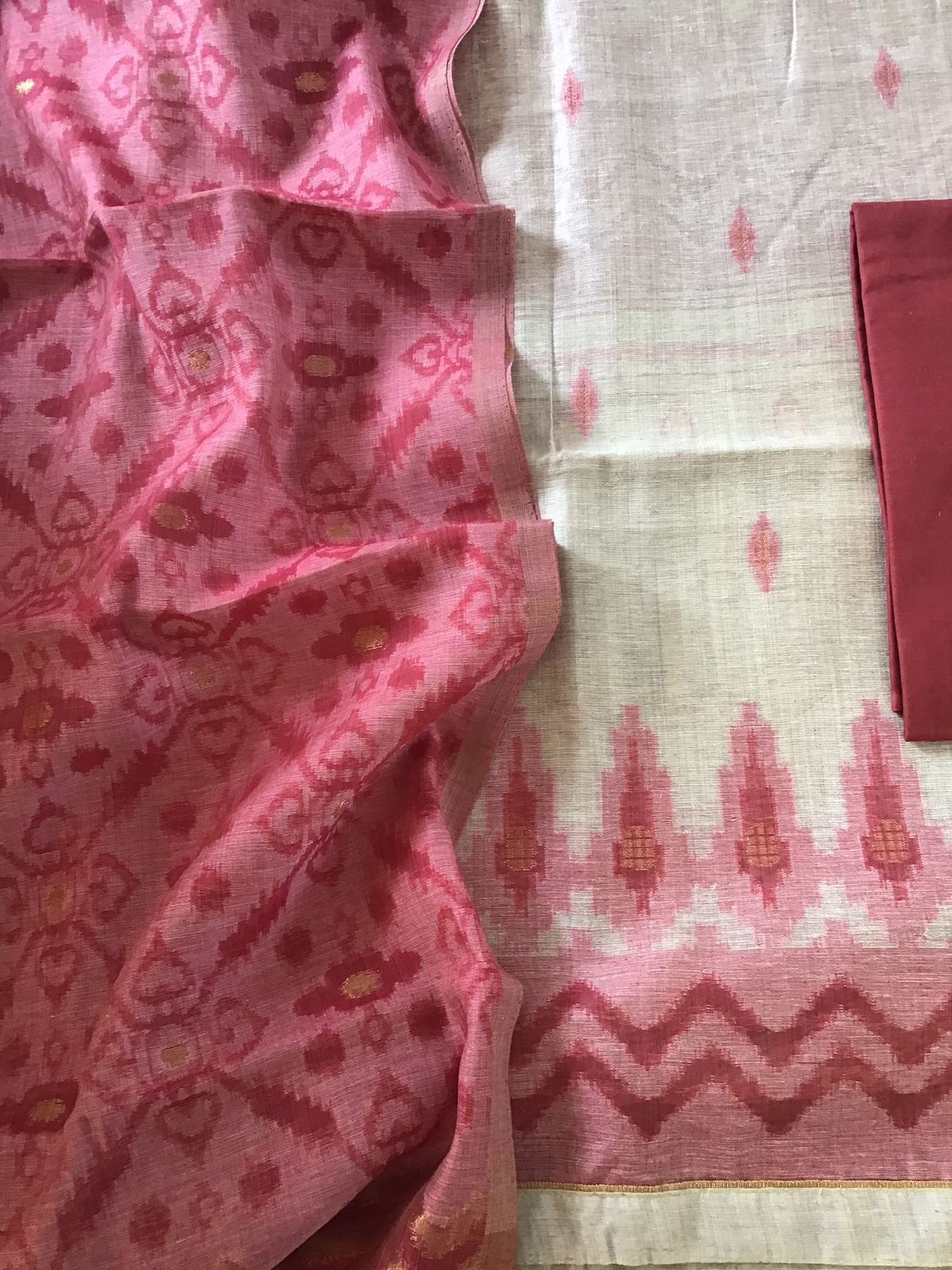 Soft Slub Chanderi Jamdani Weaved Suit - Beige