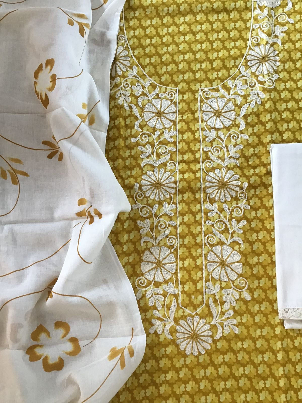 Pure Cotton Printed Embroidered Suit - Yellow