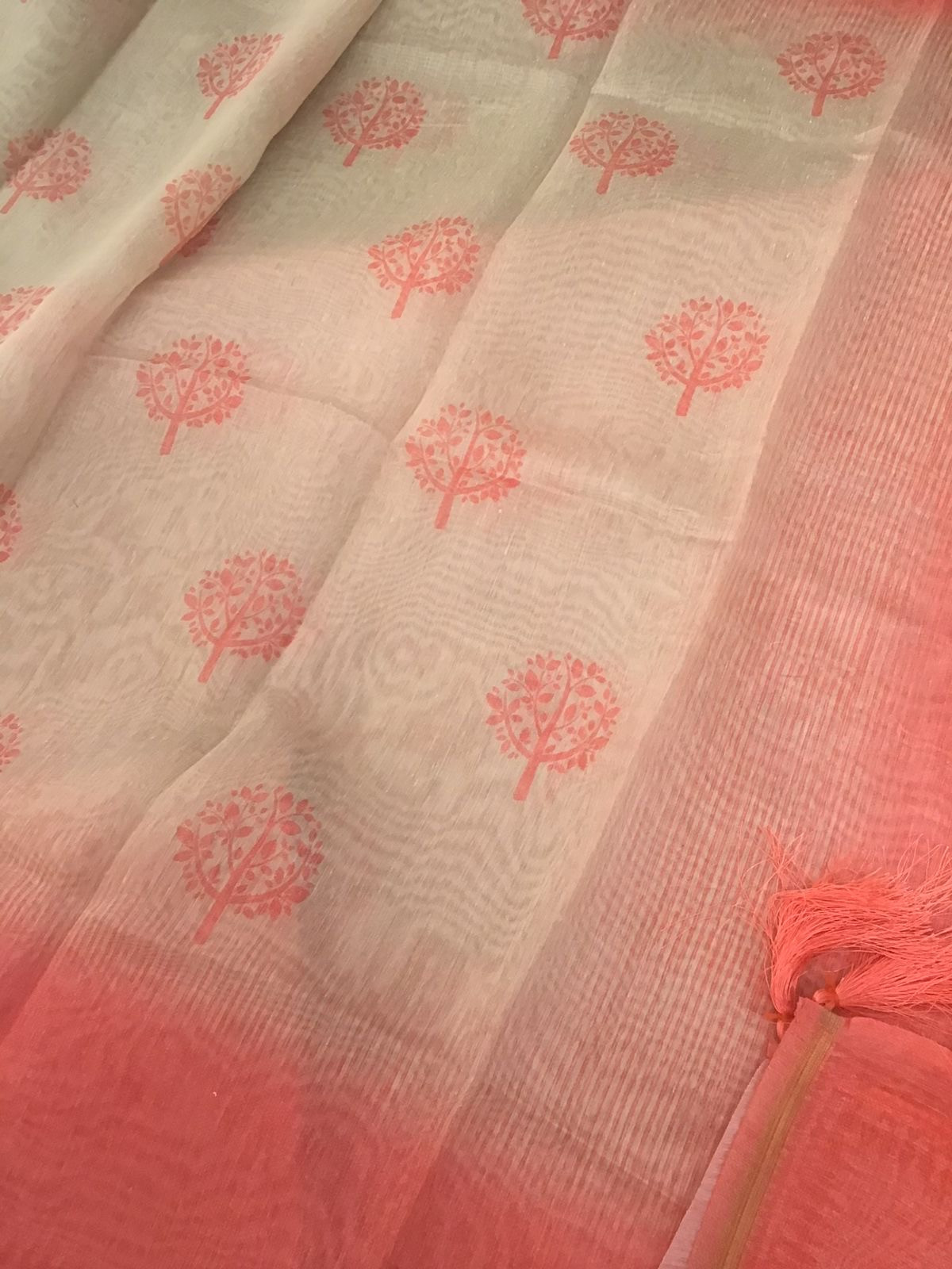 Soft Kora Chanderi Printed Embroidered Suit - Orange